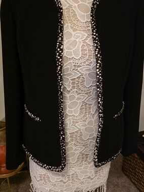 Kasper Black Open Blazer with Polka Dot Accent Trim